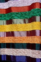 Colorful silk textiles, Fes, Morocco, Africa Fine Art Print