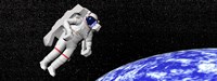 Astronaut floating in outer space above planet Earth Fine Art Print
