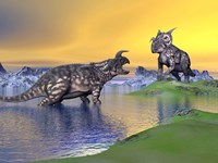 Confrontation between two Einiosaurus dinosaurs Fine Art Print
