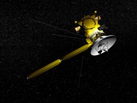 The Cassini spacecraft in orbit Fine Art Print