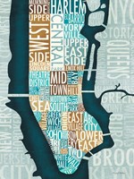 Manhattan Map Blue Brown Fine Art Print