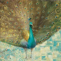 Teal Peacock on Gold Fine Art Print