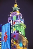 Lit Building and Neon Sign Along Nanjing Dong Lu Pedestrian Street, Shanghai, China Fine Art Print