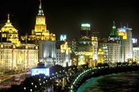 View of the Bund Area Illuminated at Night, Shanghai, China Fine Art Print