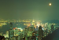 City Lights at Twilight From Victoria Peak, Central District, Hong Kong, China Fine Art Print