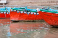 Wooden Boats in Ganges river, Varanasi, India Fine Art Print