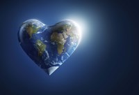 Heart-shaped planet Earth on a dark blue background Fine Art Print