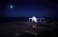 A small church at night with starry sky, Crete, Greece Fine Art Print