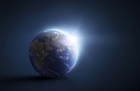 Planet Earth and sunlight on a dark blue background Fine Art Print