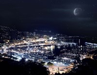 Aerial view of Port Hercules in Monaco at night Fine Art Print