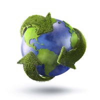 3D Rendering of planet Earth surrounded by grassy recycle symbol Fine Art Print