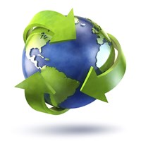 3D Rendering of planet Earth surrounded by the recycle symbol Fine Art Print