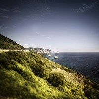Aerial view of sea and mountains, Nebida, Sardinia, Italy Fine Art Print