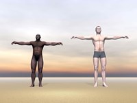 Homo Erectus man next to modern human being by Elena Duvernay - various sizes