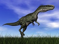 Monolophosaurus dinosaur walking in the grass Fine Art Print