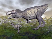 Tyrannosaurus rex mother and offspring Fine Art Print