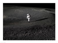 Space Suit engineer simulates work inside a crater in Johnson Space Center's Lunar Yard Fine Art Print