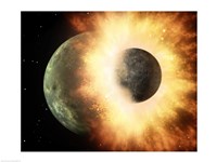 Concept  of our moon slamming at great speed into a body the size of Mercury Fine Art Print