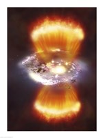 Artist concept of a galaxy inside of a glowing hydrogen blob Fine Art Print