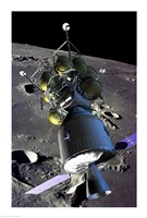 Spaceship orbiting the moon Fine Art Print