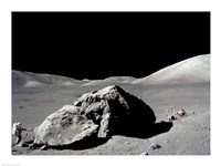 Astronaut standing near a rock on the moon, Apollo 17 Fine Art Print