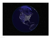 Satellite view of the Earth showing city lights at night Fine Art Print