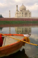 Canoe in Water with Taj Mahal, Agra, India Fine Art Print