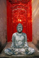 Buddha at Ornate Red Door, Ubud, Bali, Indonesia Fine Art Print