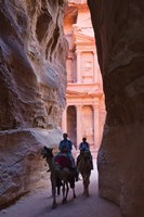 Tourists in Al-Siq leading to Facade of Treasury (Al Khazneh), Petra, Jordan Fine Art Print
