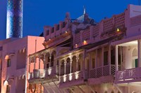 Oman, Muscat, Mutrah. Mutrah Corniche, Restored Merchant Buildings / Evening Fine Art Print