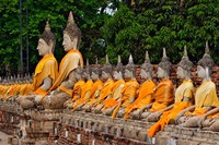 Row of Buddha statues, Wat Yai Chaya Mongkol or The Great Temple of Auspicious Victory, Ayutthaya, Thailand Fine Art Print