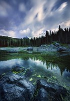 Karersee Lake and Dolomite Alps in the morning, Northern Italy Fine Art Print