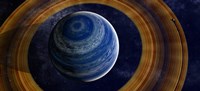 A ringed blue gas giant with shepherd moon in the rings Fine Art Print