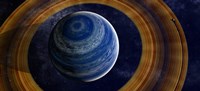 A ringed blue gas giant with shepherd moon in the rings Fine Art Print