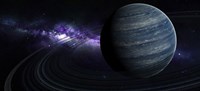 Artist's concept of a blue ringed gas giant in front of a galaxy Fine Art Print