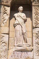 Statue in Historical Wall at Ruins of Ephesus, Turkey Fine Art Print