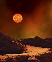 Rugged Planet Landscape Dimly Lit by a Distant Red Star Fine Art Print