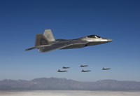 F-22 Raptors Fly in Formation Over New Mexico Fine Art Print