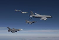 Four F-16's and a KC-135 Fly in Formation over Arizona Fine Art Print