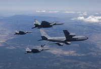KC-135R Stratotanker RefuelsTthree F-15 Eagles Fine Art Print