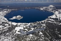 Two F-15 Eagles Fly over Crater Lake in Central Oregon Fine Art Print