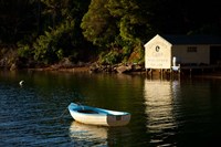Boat on the lake at Lochmara Lodge, Marlborough Sounds, New Zealand by Douglas Peebles - various sizes