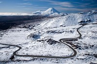 Bruce Road up Mt Ruapehu, and Mt Ngauruhoe, Tongariro National Park, North Island, New Zealand Fine Art Print