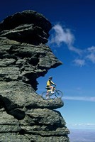 Mountain Biker and Rock Tor, Dunstan Mountains, Central Otago Fine Art Print