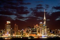 Auckland CBD, Skytower and Waitemata Harbor, North Island, New Zealand Fine Art Print