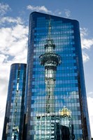 Reflection of Skytower in Office Building, Auckland, North Island, New Zealand Fine Art Print