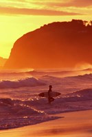 Surfer at Sunset, St Kilda Beach, Dunedin, New Zealand Fine Art Print