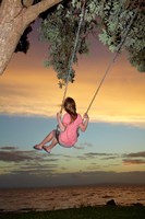 Girl, Rope Swing, Family Fun, Thames, New Zealand Fine Art Print