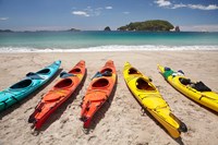 Kayaks on Beach, Hahei, Coromandel Peninsula, North Island, New Zealand Fine Art Print