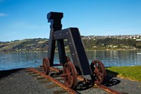 Dog sculpture, Otago Boat Harbor Reserve, Dunedin, Otago, New Zealand Fine Art Print